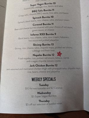 Specials menu at Alto Cinco in Syracuse