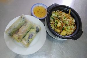 Fresh spring rolls and claypot rice at Halo in Ho Chi Minh City