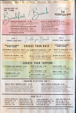 Breakfast/Brunch menu   at The Fountain Inn in Swansea