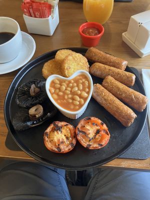 Vegan breakfast with accidental extra sausage!   at The Fountain Inn in Swansea