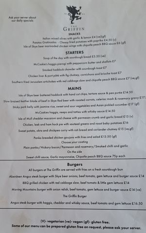Menu 2 (April 2024) at The Griffin  in Glasgow