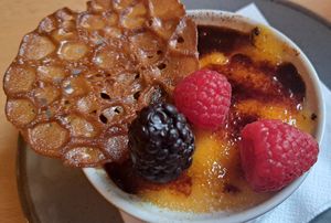 Lemon and raspberry creme brulee at The Griffin  in Glasgow
