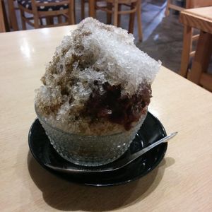 This is a shaved ice dessert with green tea and red bean. SO good! This was not on the main menu. We asked about it after seeing someone else in the restaurant have one of these.  at Komaki Shokudo in Tokyo