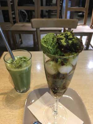 Parfait and green tea amazake  at Komaki Shokudo in Tokyo