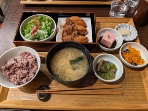 Fried kuruma fu set at Komaki Shokudo in Tokyo