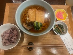 Tofu and udon noodle soup with sides that came with it.   at Komaki Shokudo in Tokyo