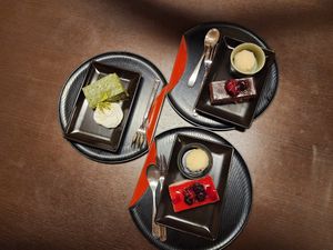 Matcha, berry and chocolate cakes at Komaki Shokudo in Tokyo