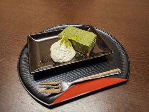 Matcha cake at Komaki Shokudo in Tokyo