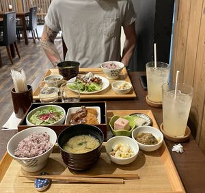 Karaage set and katsu set  at Komaki Shokudo in Tokyo