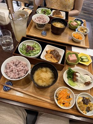 Manzoku-gozen (near), Komaki set meal (far)  at Komaki Shokudo in Tokyo