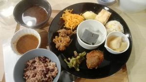 All inclusive menu with brown rice + beans at Komaki Shokudo in Tokyo