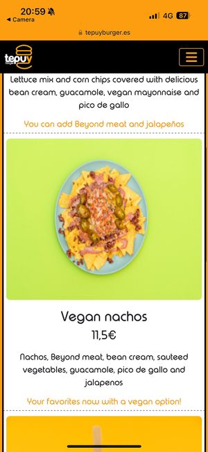 Great Vegan options this and The Curry house are the only places we’ve visited in Benidorm with an actual Vegan Menu! You can sit in or out it’s right on the end of the main st at Tepuy Burger in Benidorm