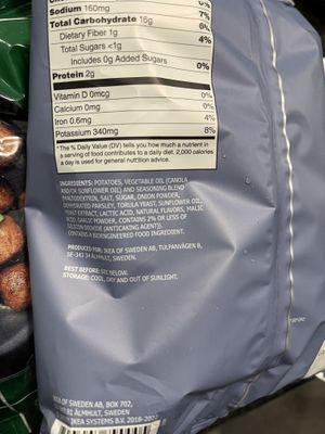 Ingredients  of sour cream and onion chips  at IKEA in Tempe