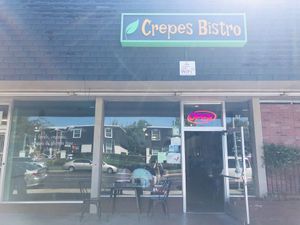Seating out front, and plenty of parking in the back. I would say add plants and cool lighting to outside and indoors for ambiance to attract folks. The food is worth it!  at Crepes Bistro in Santa Clara