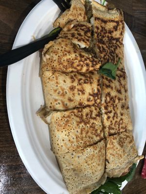 Savory Italian crepe with vegan cheese at Crepes Bistro in Santa Clara