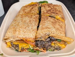 Royal veggie with vegan cheese at Crepes Bistro in Santa Clara