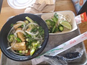 Vegan Pho and garnish at Han's Banh Mi & Pho in Nashville