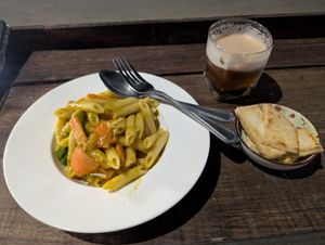 Kürbis-Nudeln und Tofu at The Trio Bar in Nong Khiaw