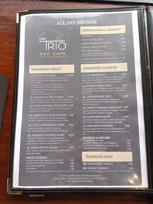 Banana pancakes all vegan. Smoothie bowls all vegan. Lemongrass tofu, Avocado toasties w tofu, Lao fusion w tofu all vegan. Muffin, cupcake, trio delight all vegan.  at The Trio Bar in Nong Khiaw