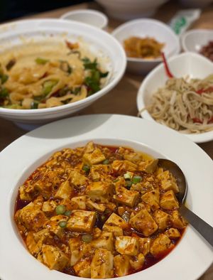 Mapo Tofu, Dried Tofu salad, Bibim Dosakmyeon  at Songhwasansi Dosakmyeon - 송화산시 도삭면 in Seoul