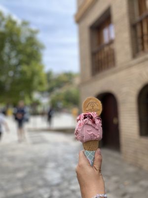 Granada-Ice-Cream next to a good spot for looking to the Alhambra.  at Heladeria Tutto Gelato II in Granada