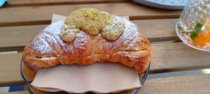 Generously filled with pistachio cream inside too! at Piccola Cafe in Ljubljana