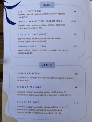 Food menu 1/4  at Piccola Cafe in Ljubljana