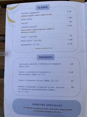Food menu 3/4  at Piccola Cafe in Ljubljana