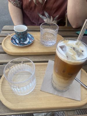 Espresso and iced latte  at Piccola Cafe in Ljubljana