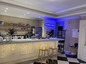 Bar with desserts on display   at Piccola Cafe in Ljubljana