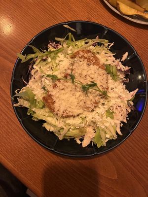 "Chicken" salad (fried tofu)  at Piccola Cafe in Ljubljana