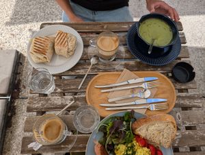 Burrito, soup of the day (broccoli) and the big ass breakfast at Piccola Cafe in Ljubljana