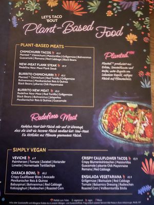 Separate section in menu for plant based/vegan  at Enchilada in Cologne
