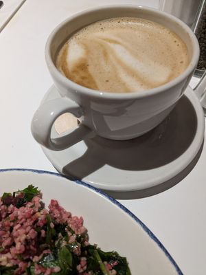 Oat milk latte at LHR - Spuntino - T3 in West London