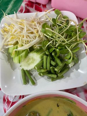 free sprouts and greens  at Khanomchin Che Kai - Food Stall in Koh Samui