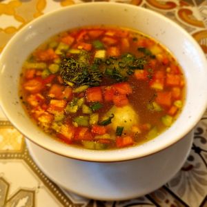 Vegetarian Soup 210 Som (2.3 EUR) at Navat Teahouse in Bishkek
