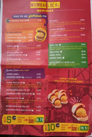 Photo of SKVP menu showing their speciality dishes. at Shree Krishna Vada Pav in Leicester