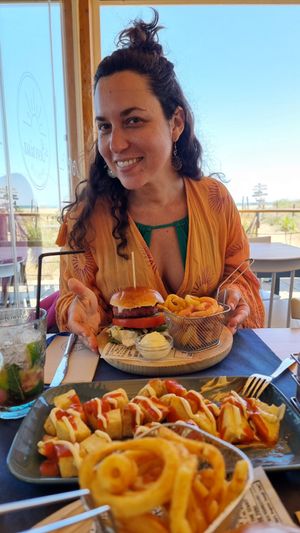 Hamburgiesa vegana! at La Sonrisa Beach Club in Isla Canela