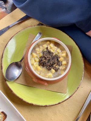 Veggie soup with potatoes and truffles   at La Casareccia in Avigliano Umbro