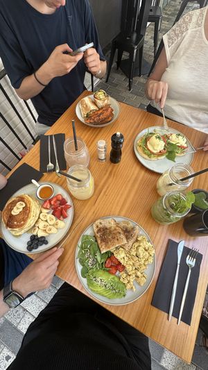 the eggs benedict weren’t vegan but the rest was!!  at Agape in Ibiza