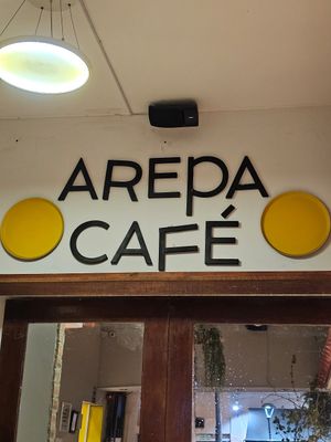 Arepa cafe sign at Arepa Cafe in Lima