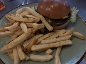 Veggie burger with fries  at Coconut Charlie's in Panama City Beach