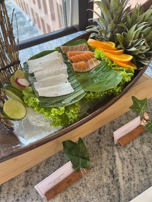 Mock Salmon & Mock Squid Sashimi served w Wasabi & Japanese Shoyu  at Lotus at Berjaya 莲心 in Kuala Lumpur