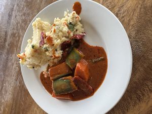 Upma and a very spicy mixed vegetables curryy #Veganuary at Lotus at Berjaya 莲心 in Kuala Lumpur
