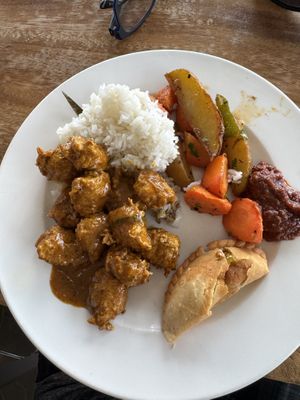 Nasi Lemak (Rich Rice),Mixed Veggies, Puff Pasty (must have) and Vegan Mutton (must have) #Veganuary at Lotus at Berjaya 莲心 in Kuala Lumpur