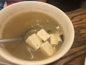 Miso soup   at Loving Hut in Brooklyn