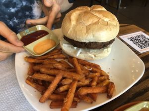 Loving hut burger -No celery tomato cucumber   at Loving Hut in Brooklyn