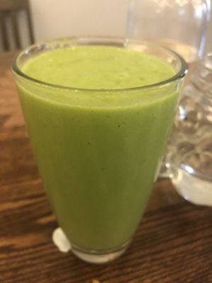 Loving hut smoothies - avocado , apple , banana , kale , almond milk   at Loving Hut in Brooklyn