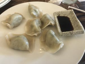 Vegan steamed dumplings  at Loving Hut in Brooklyn