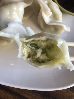 Vegan steam dumplings   at Loving Hut in Brooklyn